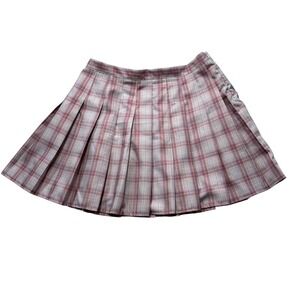 Romwe Pink Plaid Pleated Mini Skirt XXL Preppy Schoolgirl High Waisted #825
